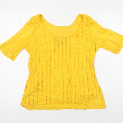 Dorothy Perkins Womens Yellow Herringbone Polyester Tunic Blouse Size 14 Boat Neck