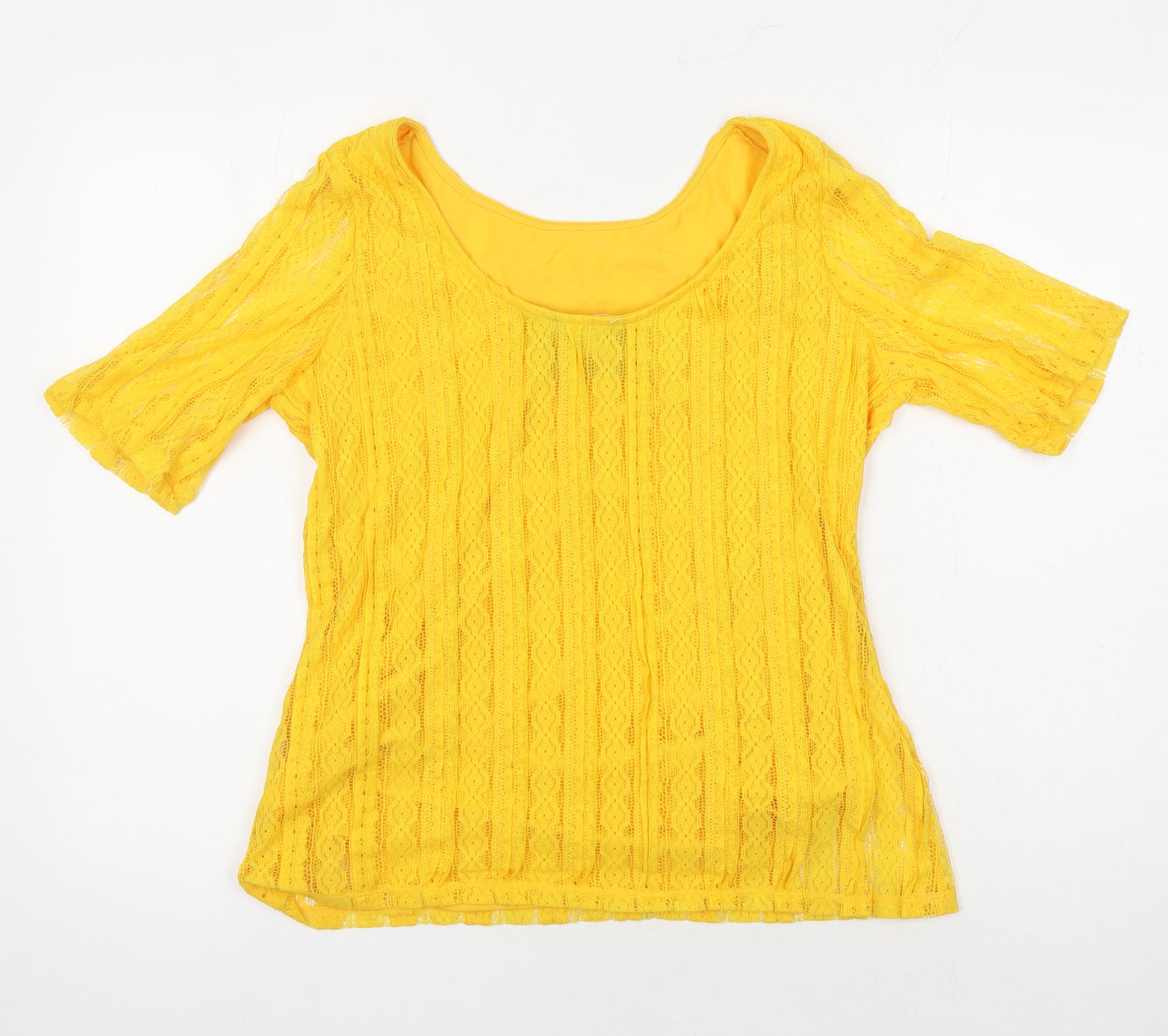 Dorothy Perkins Womens Yellow Herringbone Polyester Tunic Blouse Size 14 Boat Neck