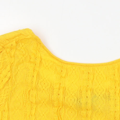 Dorothy Perkins Womens Yellow Herringbone Polyester Tunic Blouse Size 14 Boat Neck