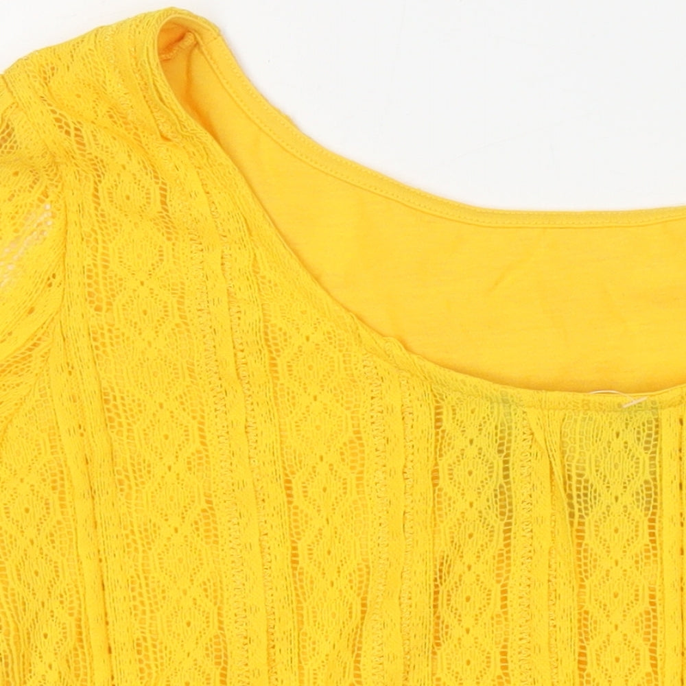 Dorothy Perkins Womens Yellow Herringbone Polyester Tunic Blouse Size 14 Boat Neck