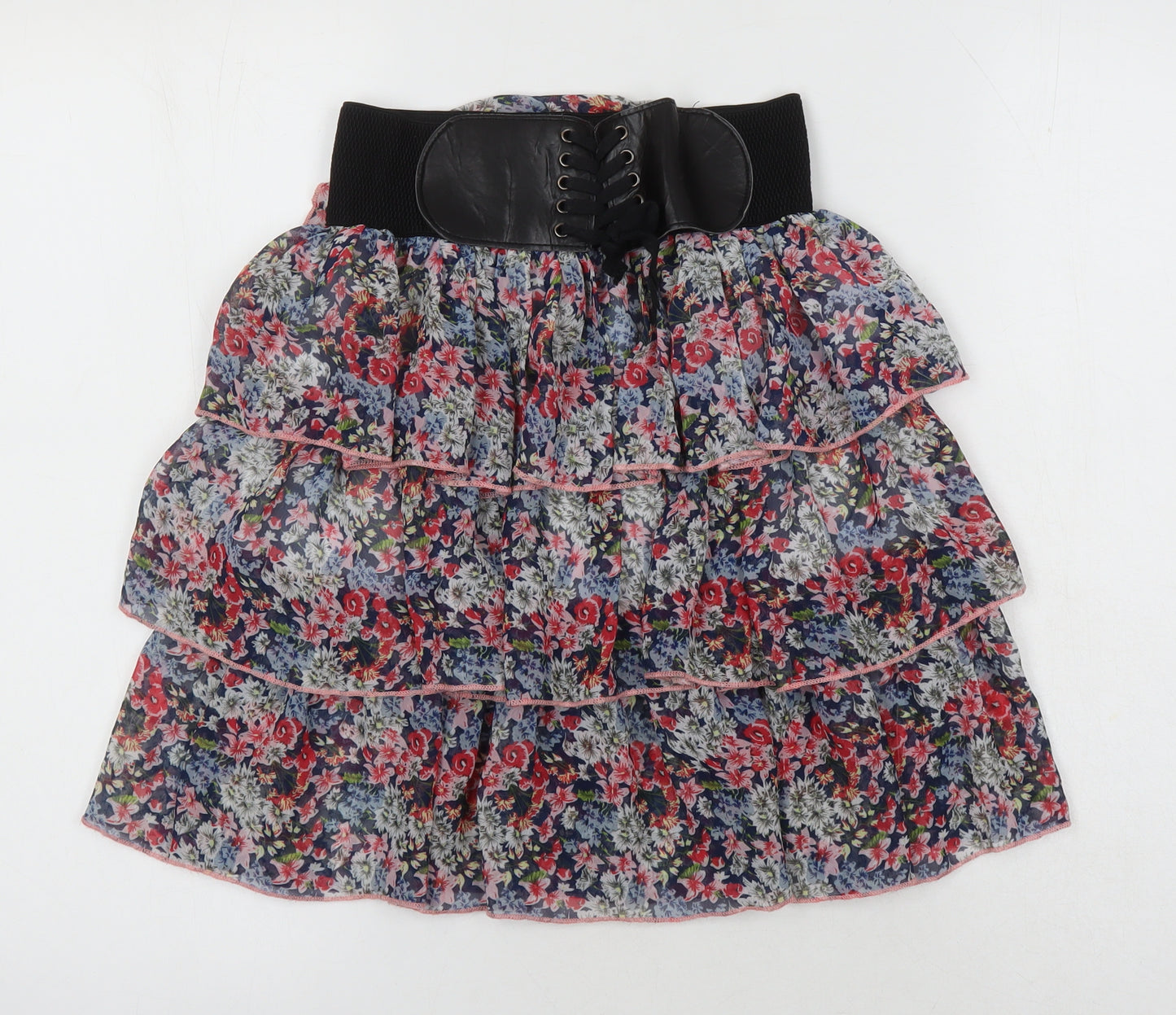 Select Womens Multicoloured Floral Polyester Mini Skirt Size 8 - Elasticated Waist