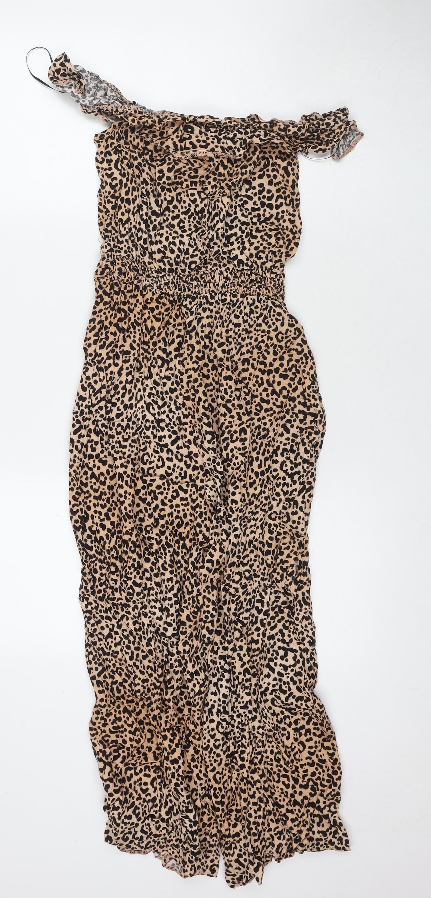 New Look Womens Beige Animal Print Viscose Jumpsuit One-Piece Size 6 L22 in Pullover