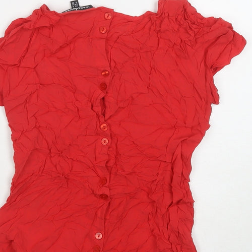 Warehouse Womens Red Viscose Basic Button-Up Size 6 Round Neck