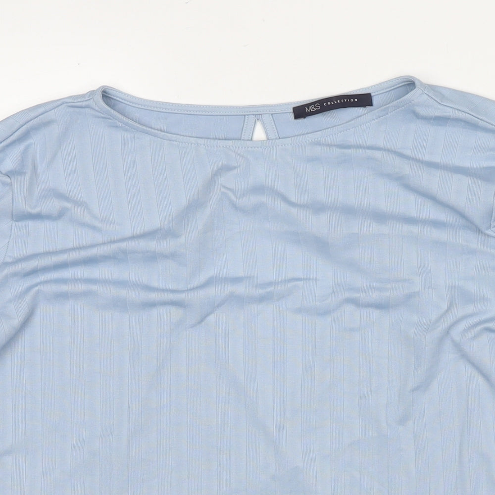 Marks and Spencer Womens Blue Polyester Basic Blouse Size 14 Round Neck