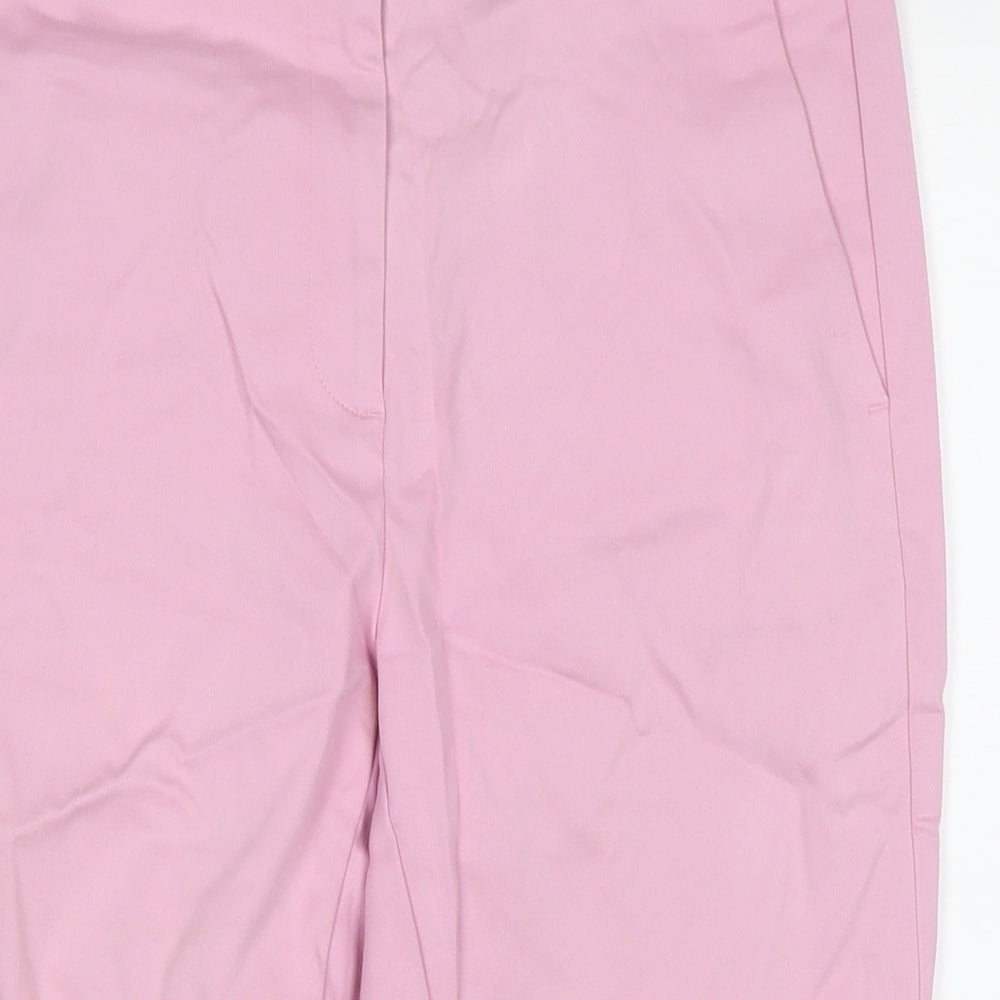 Marks and Spencer Womens Pink Cotton Trousers Size 12 L20 in Regular Zip