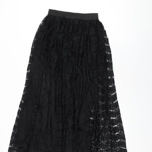 Mina Uk Womens Black Geometric Nylon Maxi Skirt Size 8