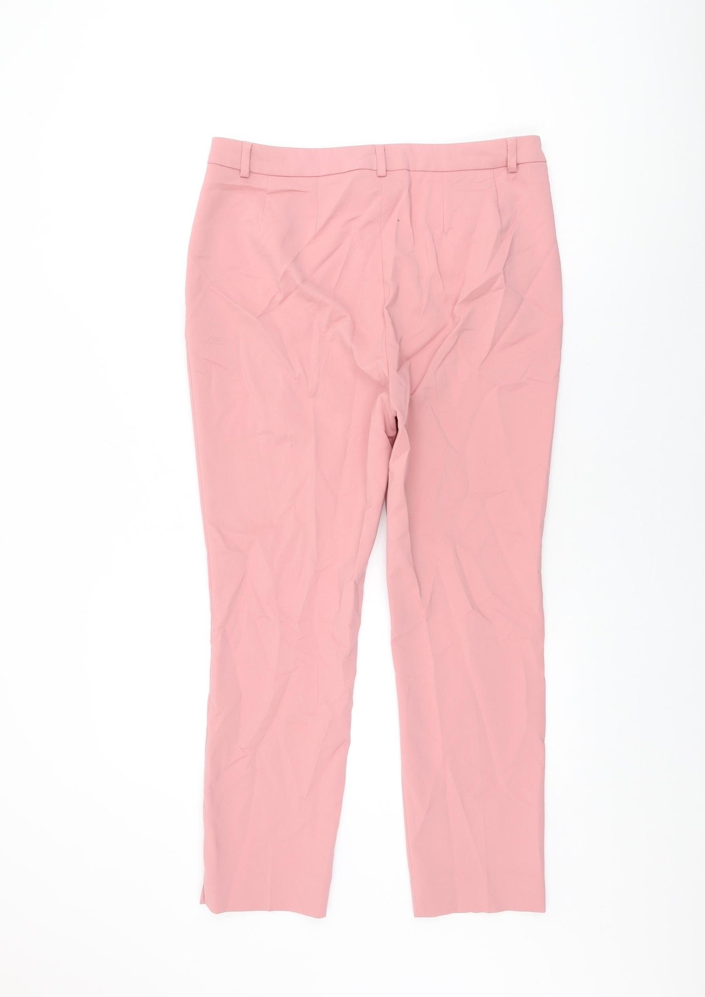 Marks and Spencer Womens Pink Polyester Chino Trousers Size 12 L27 in Regular Zip