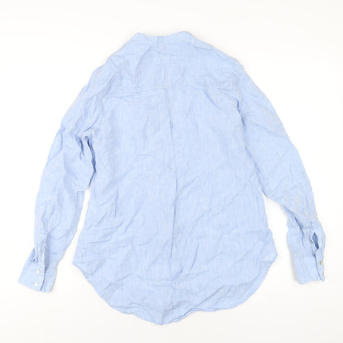 H&M Womens Blue Linen Basic Button-Up Size 6 Round Neck