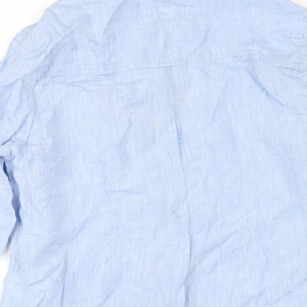 H&M Womens Blue Linen Basic Button-Up Size 6 Round Neck