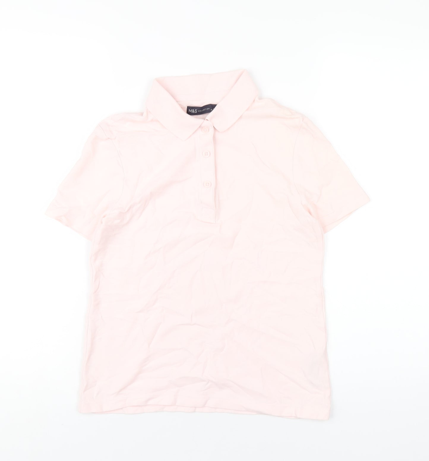 Marks and Spencer Womens Pink Cotton Basic Polo Size 6 Collared