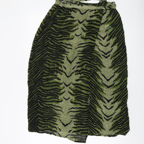 Miss Selfridge Womens Green Animal Print Polyester Wrap Skirt Size 8 Tie