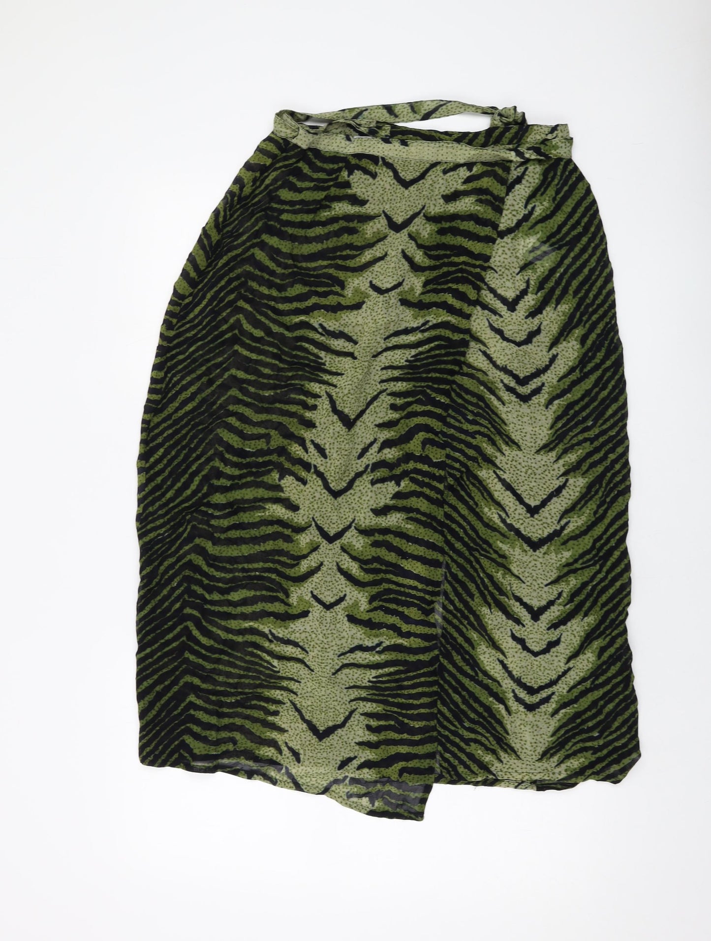 Miss Selfridge Womens Green Animal Print Polyester Wrap Skirt Size 8 Tie