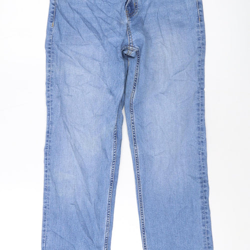 Marks and Spencer Womens Blue Cotton Straight Jeans Size 10 L28 in Regular Button