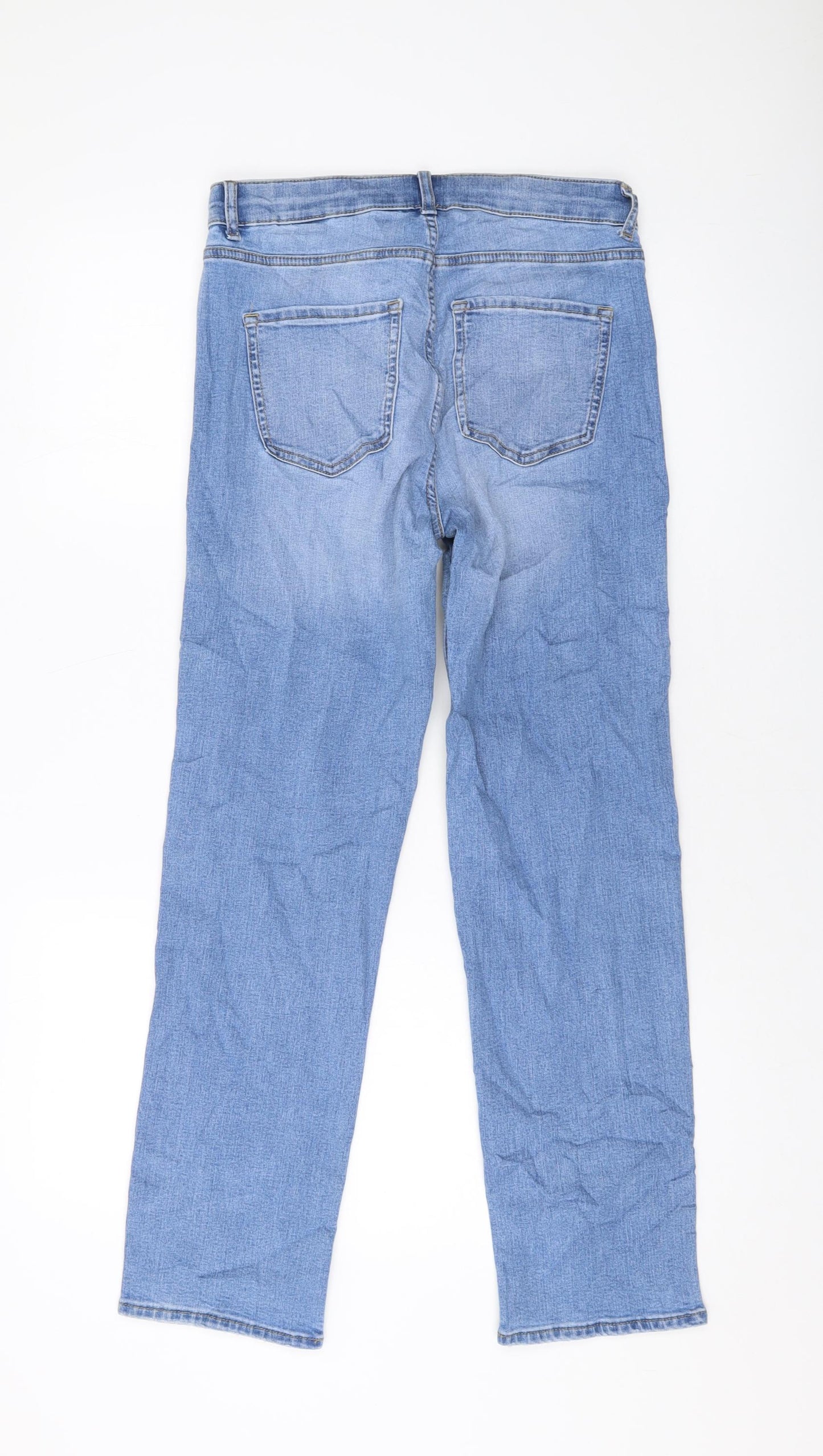 Marks and Spencer Womens Blue Cotton Straight Jeans Size 10 L28 in Regular Button