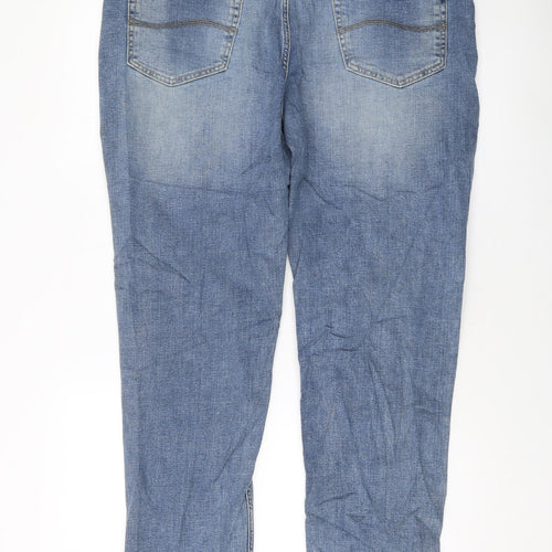 Marks and Spencer Mens Blue Cotton Straight Jeans Size 40 in L33 in Slim Button