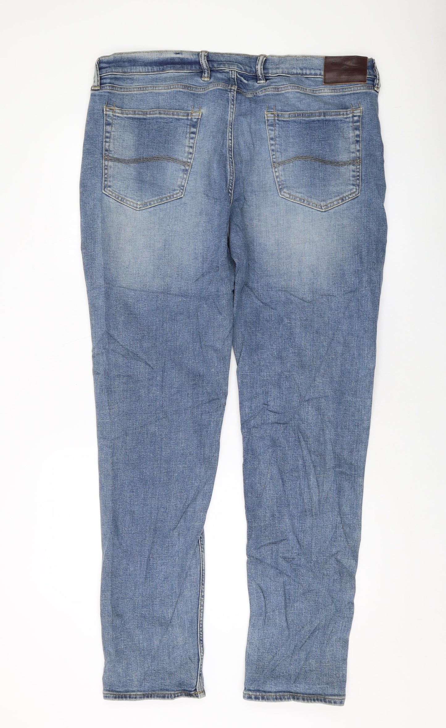 Marks and Spencer Mens Blue Cotton Straight Jeans Size 40 in L33 in Slim Button