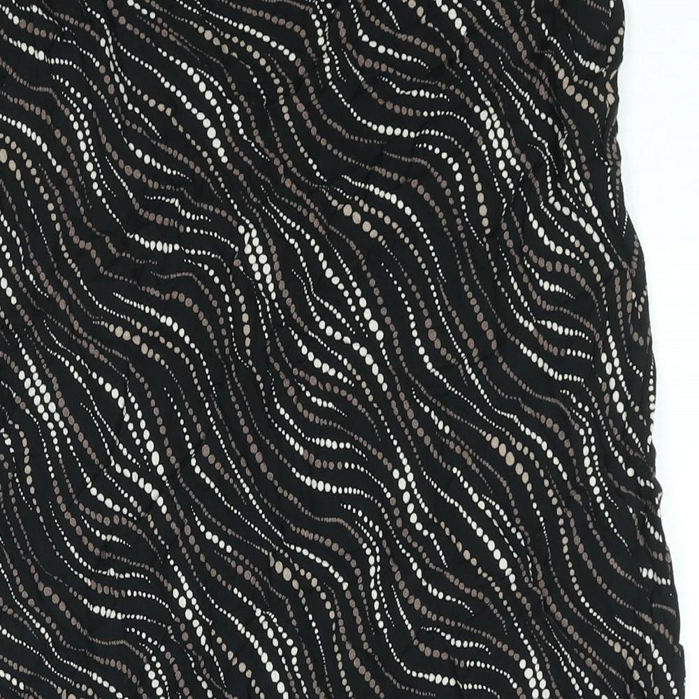 Marks and Spencer Womens Black Geometric Viscose A-Line Skirt Size 14 - Belted