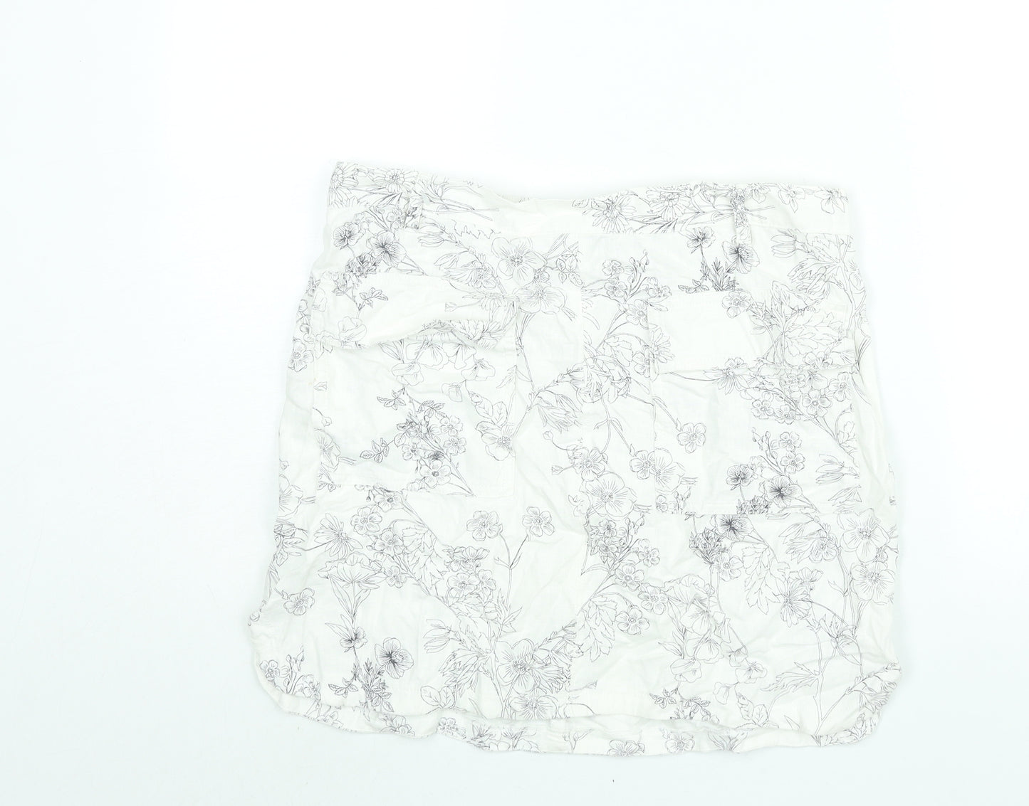 NEXT Womens White Floral Linen Mini Skirt Size 14