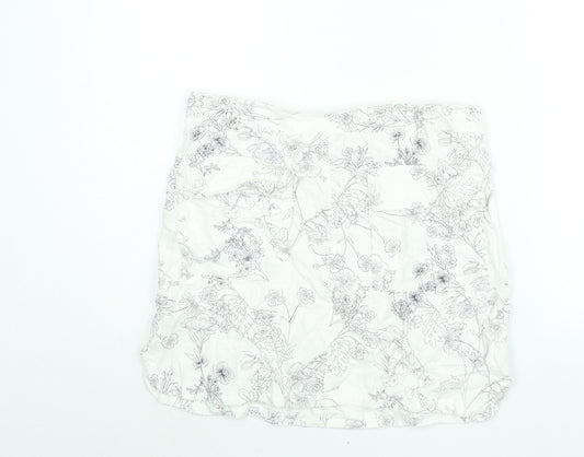 NEXT Womens White Floral Linen Mini Skirt Size 14