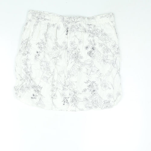 NEXT Womens White Floral Linen Mini Skirt Size 14