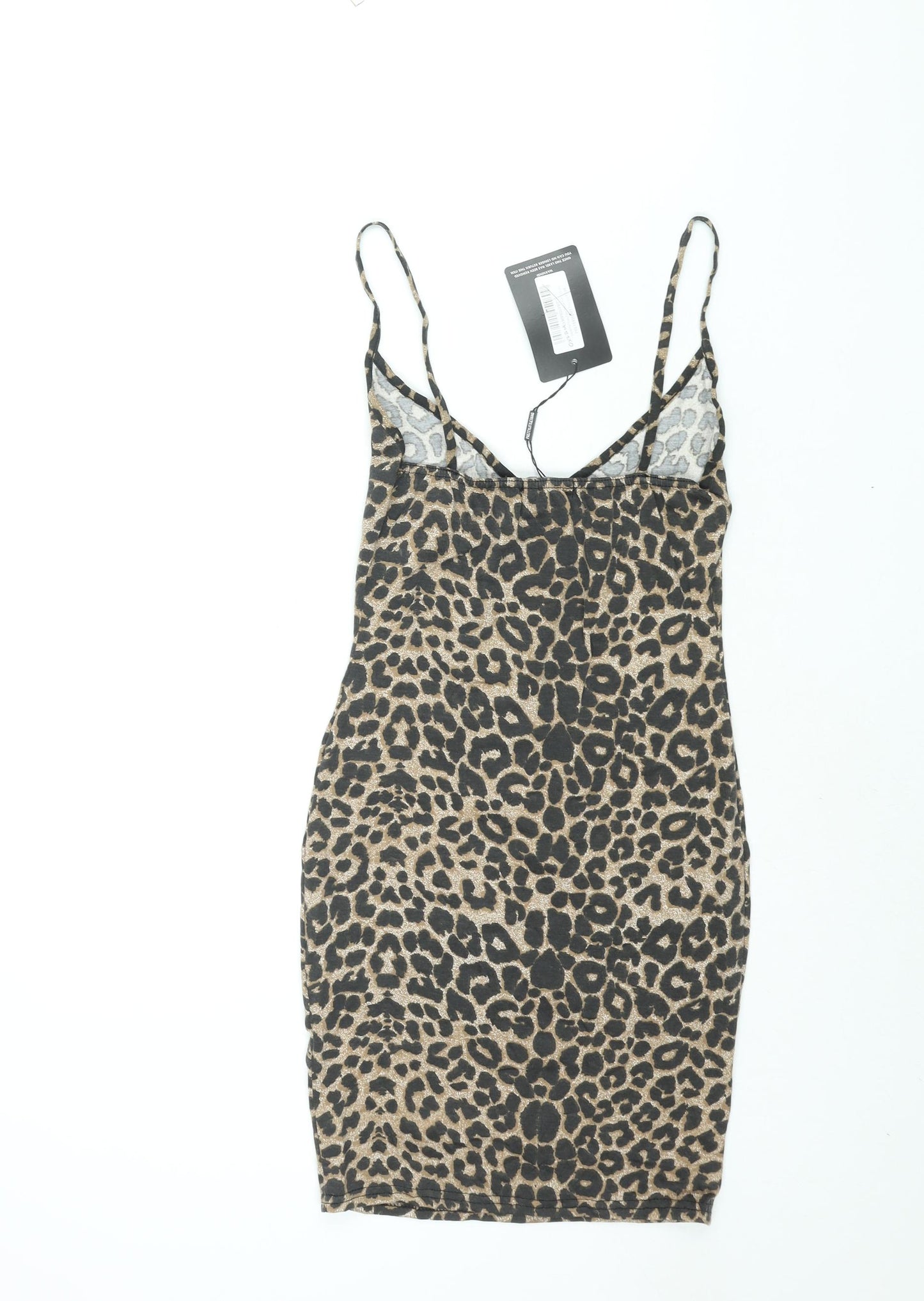 PRETTYLITTLETHING Womens Brown Animal Print Polyester Bodycon Size 8 V-Neck Pullover - Leopard Print