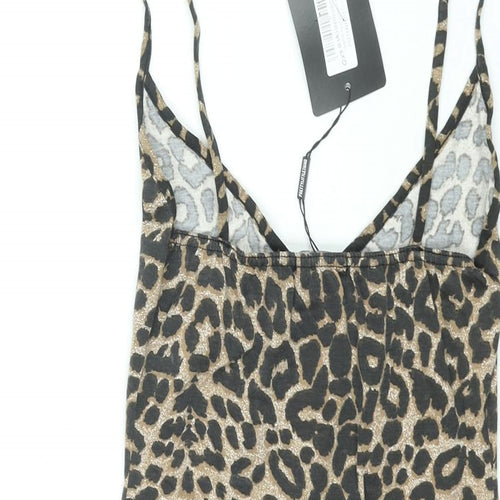 PRETTYLITTLETHING Womens Brown Animal Print Polyester Bodycon Size 8 V-Neck Pullover - Leopard Print