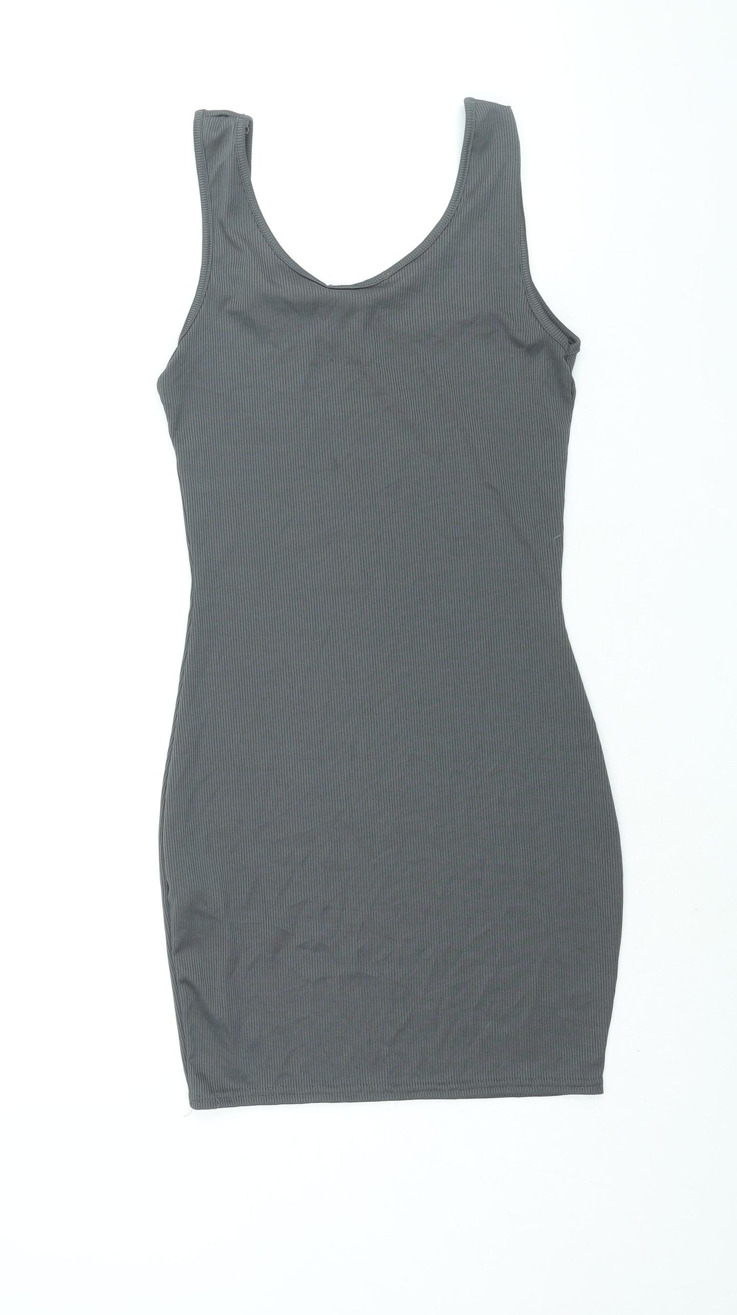 Missguided Womens Grey Polyester Bodycon Size 10 Scoop Neck Pullover