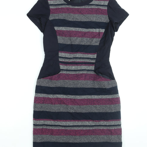 Hobbs Womens Blue Striped Wool Shift Size 10 Round Neck Zip