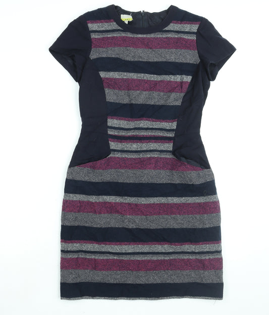 Hobbs Womens Blue Striped Wool Shift Size 10 Round Neck Zip