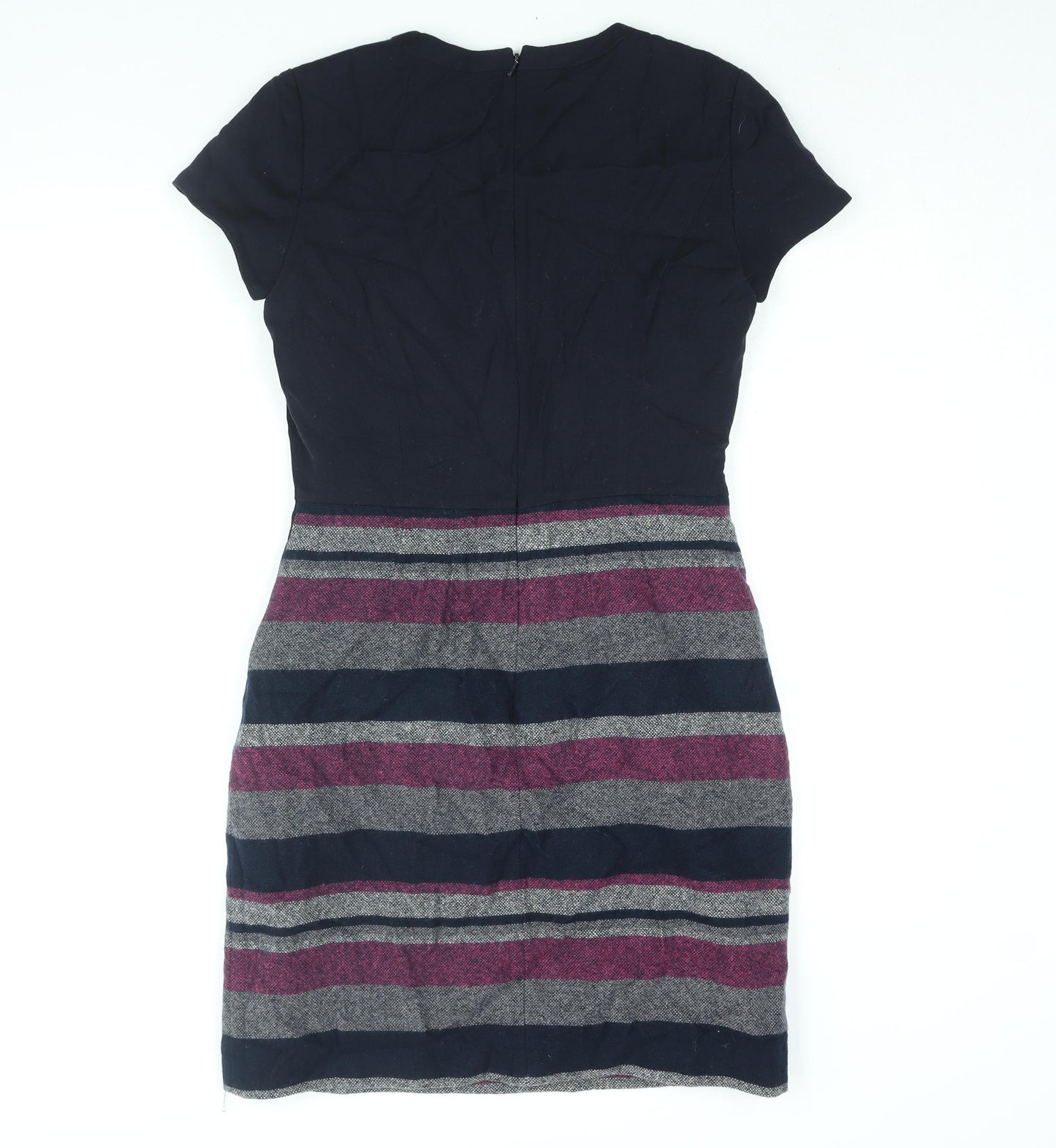 Hobbs Womens Blue Striped Wool Shift Size 10 Round Neck Zip