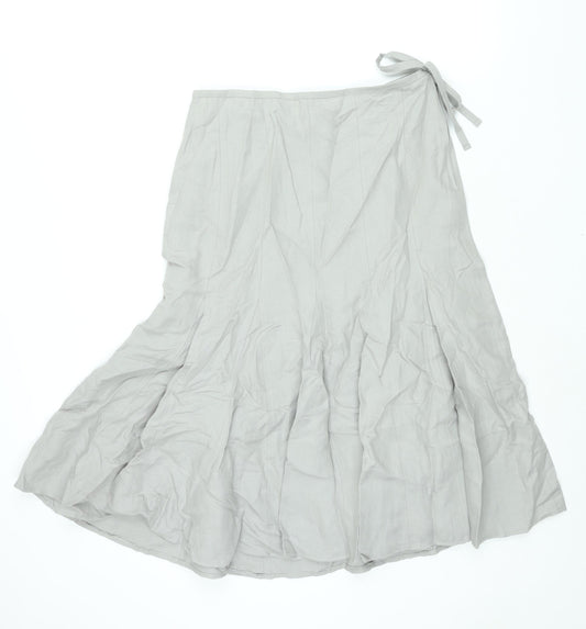 Marcona Womens Grey Linen Trumpet Skirt Size 14 Zip - Tie Detail