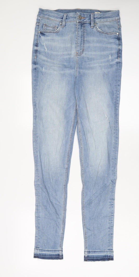 Marks and Spencer Womens Blue Cotton Skinny Jeans Size 10 L32 in Regular Zip