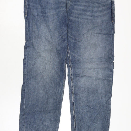 Marks and Spencer Mens Blue Cotton Blend Straight Jeans Size 40 in L32 in Regular Zip