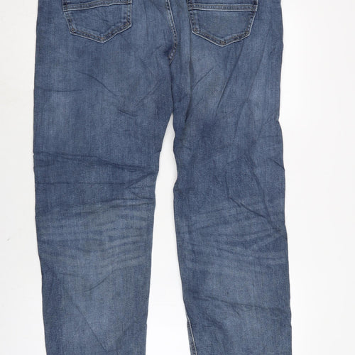 Marks and Spencer Mens Blue Cotton Blend Straight Jeans Size 40 in L32 in Regular Zip