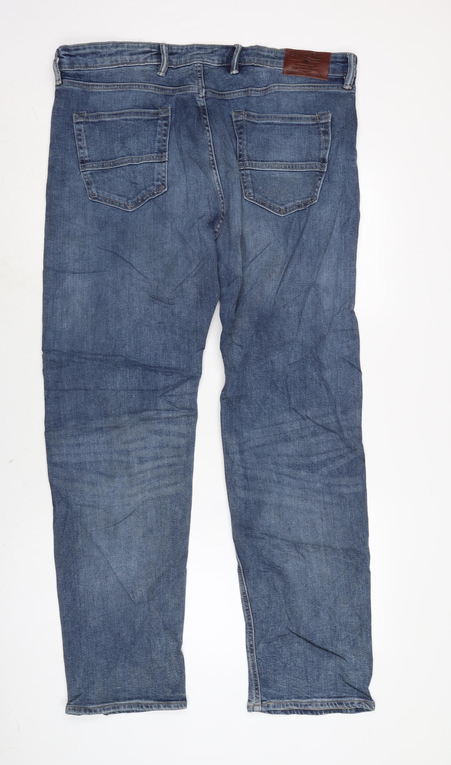 Marks and Spencer Mens Blue Cotton Blend Straight Jeans Size 40 in L32 in Regular Zip