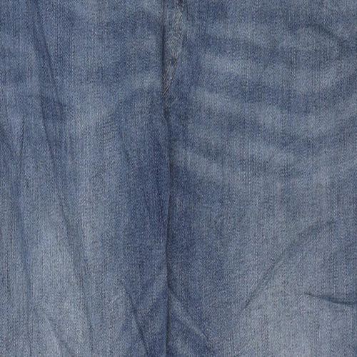 Marks and Spencer Mens Blue Cotton Blend Straight Jeans Size 40 in L32 in Regular Zip