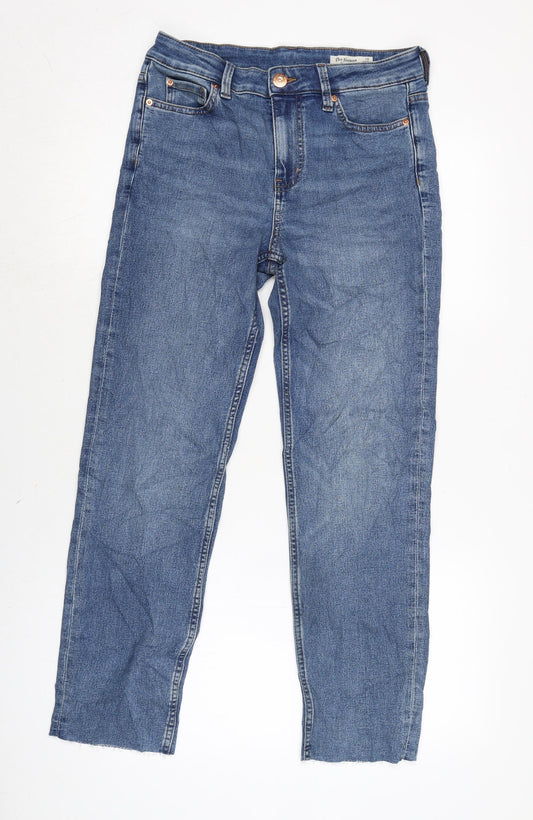 Marks and Spencer Womens Blue Cotton Blend Straight Jeans Size 10 L27 in Regular Zip - Raw Hem