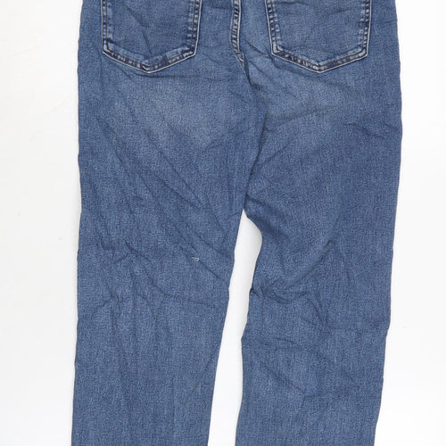 Marks and Spencer Womens Blue Cotton Blend Straight Jeans Size 10 L27 in Regular Zip - Raw Hem