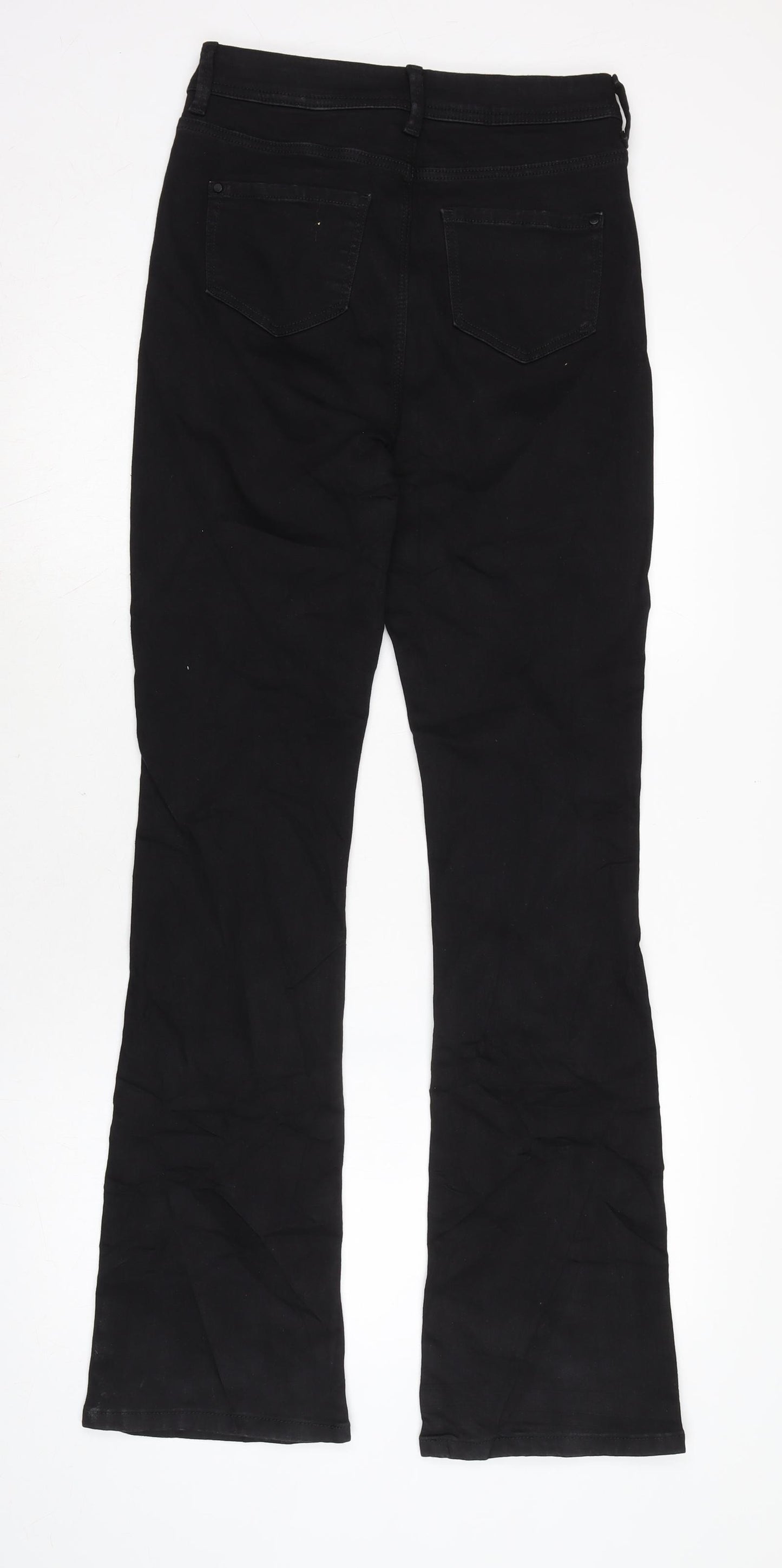 Marks and Spencer Womens Black Cotton Blend Flared Jeans Size 10 L32 in Regular Zip