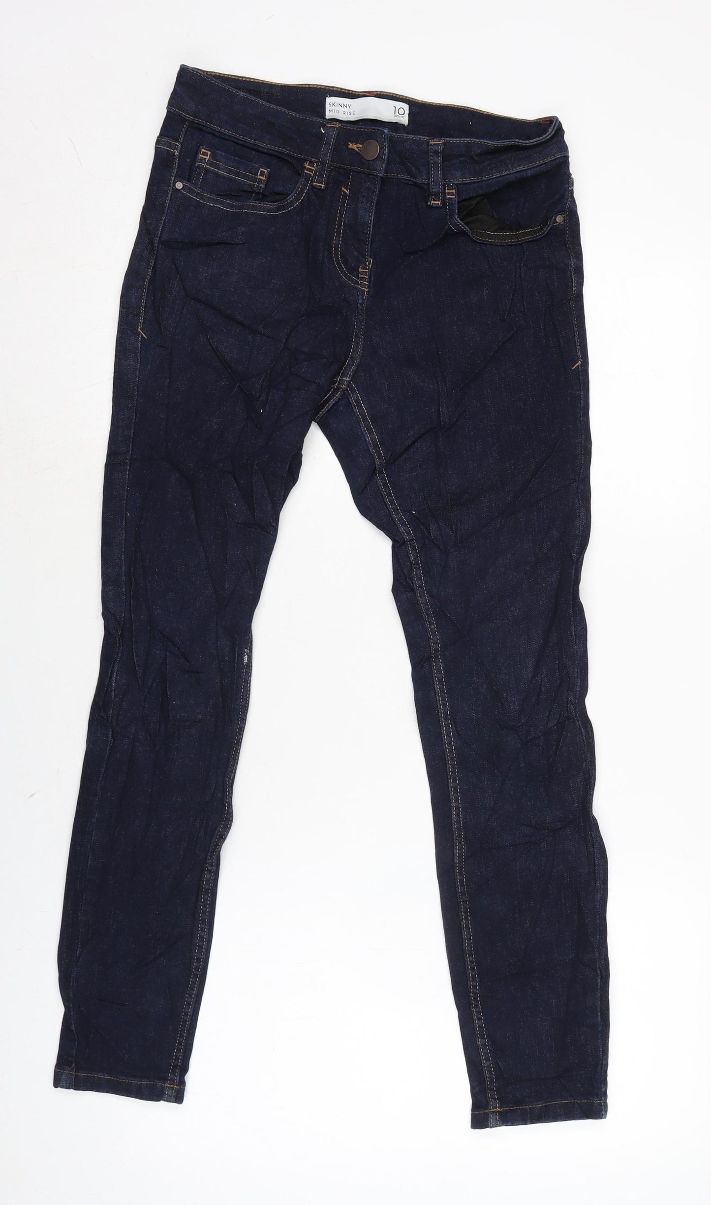 NEXT Womens Blue Cotton Blend Mom Jeans Size 10 L26 in Regular Zip