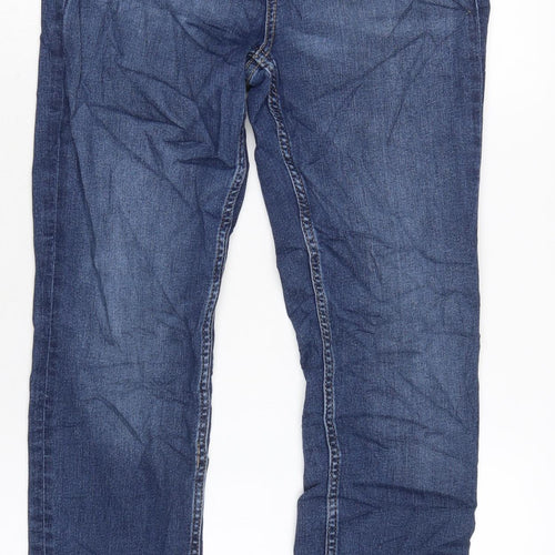 Marks and Spencer Womens Blue Cotton Blend Straight Jeans Size 10 L28.5 in Slim Zip