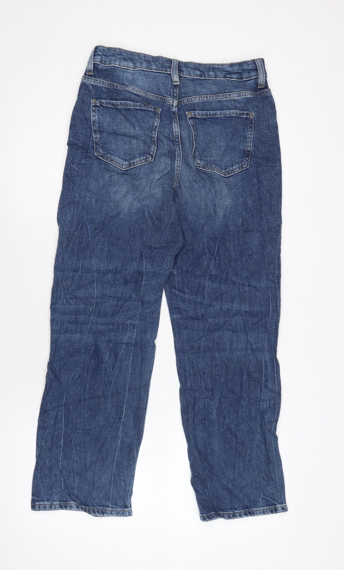 Marks and Spencer Womens Blue Cotton Blend Straight Jeans Size 10 L27 in Regular Zip