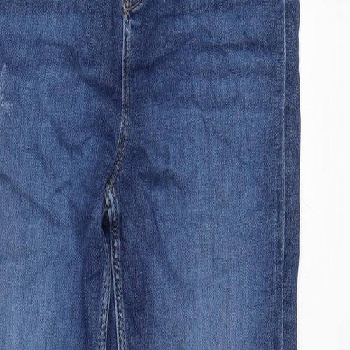 Marks and Spencer Womens Blue Cotton Blend Tapered Jeans Size 10 L29 in Regular Zip - Raw Hem