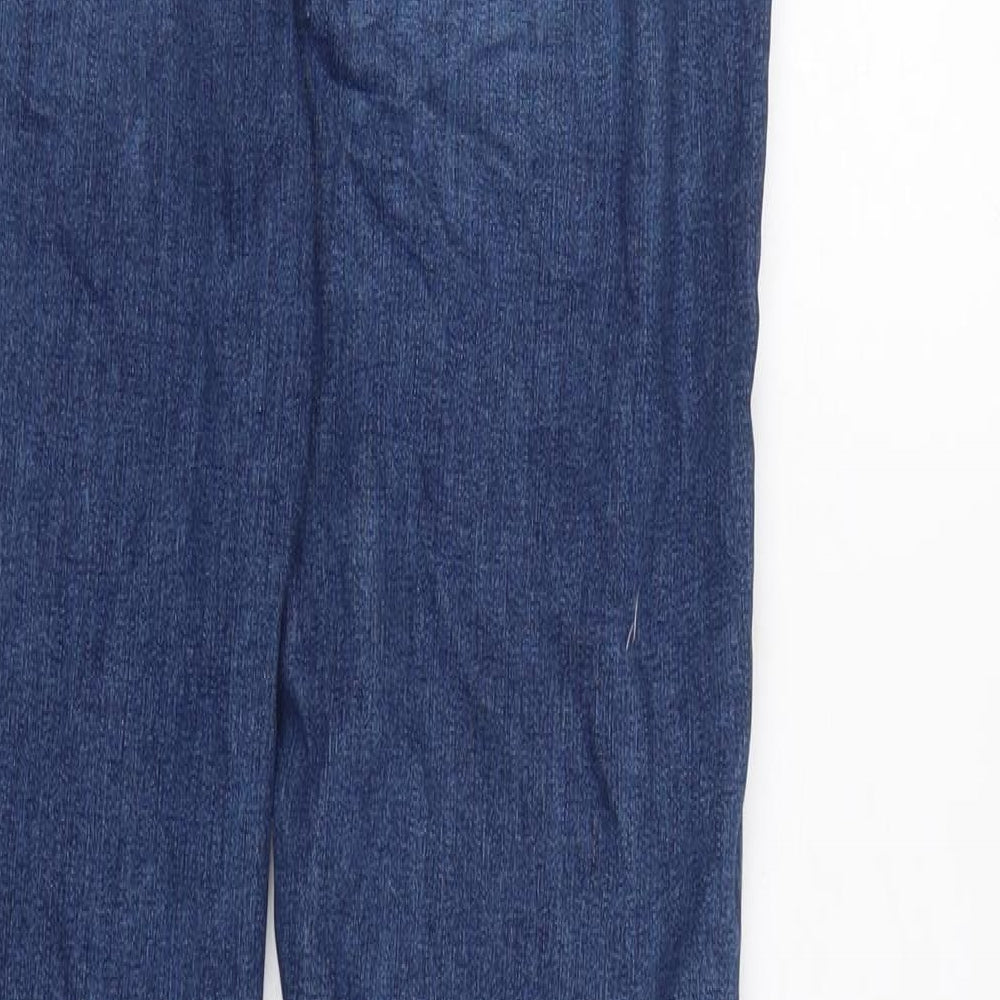 Marks and Spencer Womens Blue Cotton Blend Tapered Jeans Size 10 L29 in Regular Zip - Raw Hem