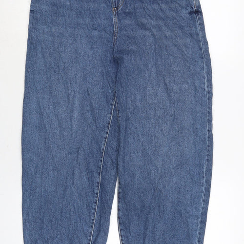 Marks and Spencer Womens Blue Cotton Blend Tapered Jeans Size 10 L25 in Regular Zip