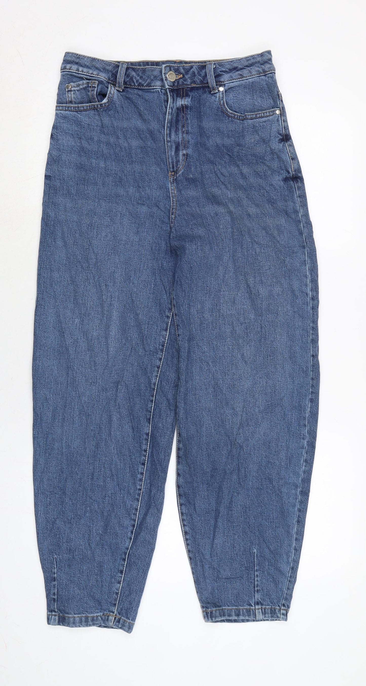 Marks and Spencer Womens Blue Cotton Blend Tapered Jeans Size 10 L25 in Regular Zip