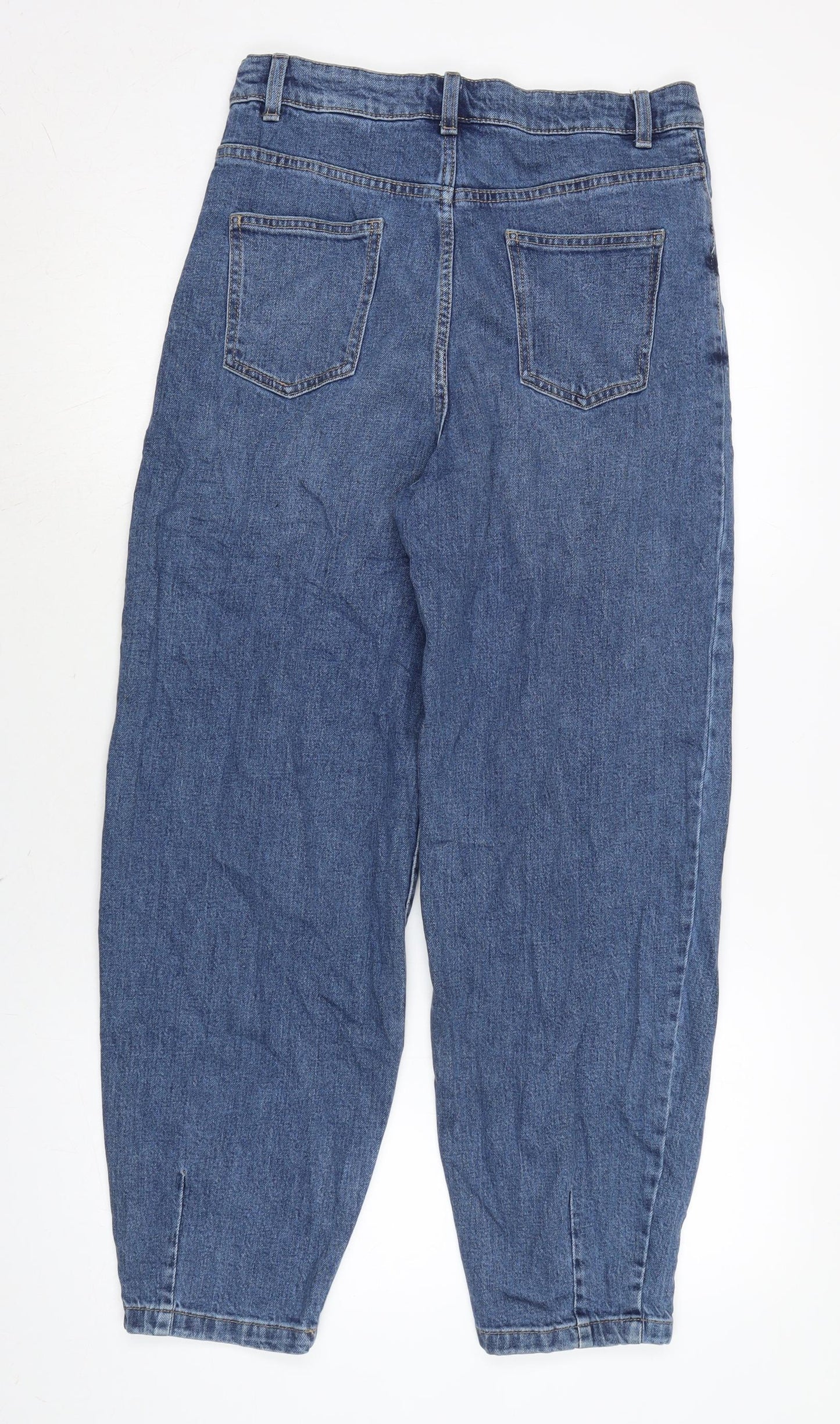 Marks and Spencer Womens Blue Cotton Blend Tapered Jeans Size 10 L25 in Regular Zip