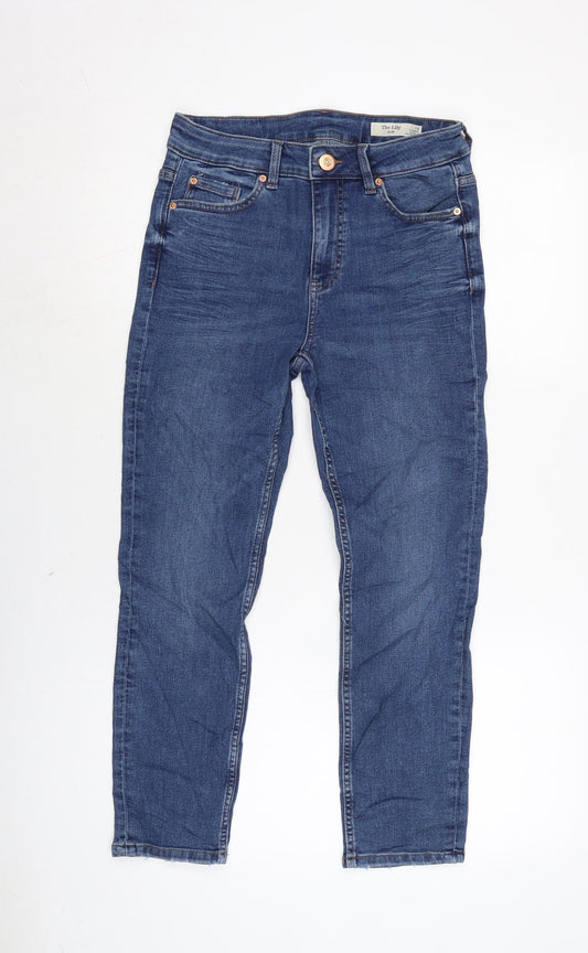 Marks and Spencer Womens Blue Cotton Blend Straight Jeans Size 10 L23 in Regular Zip