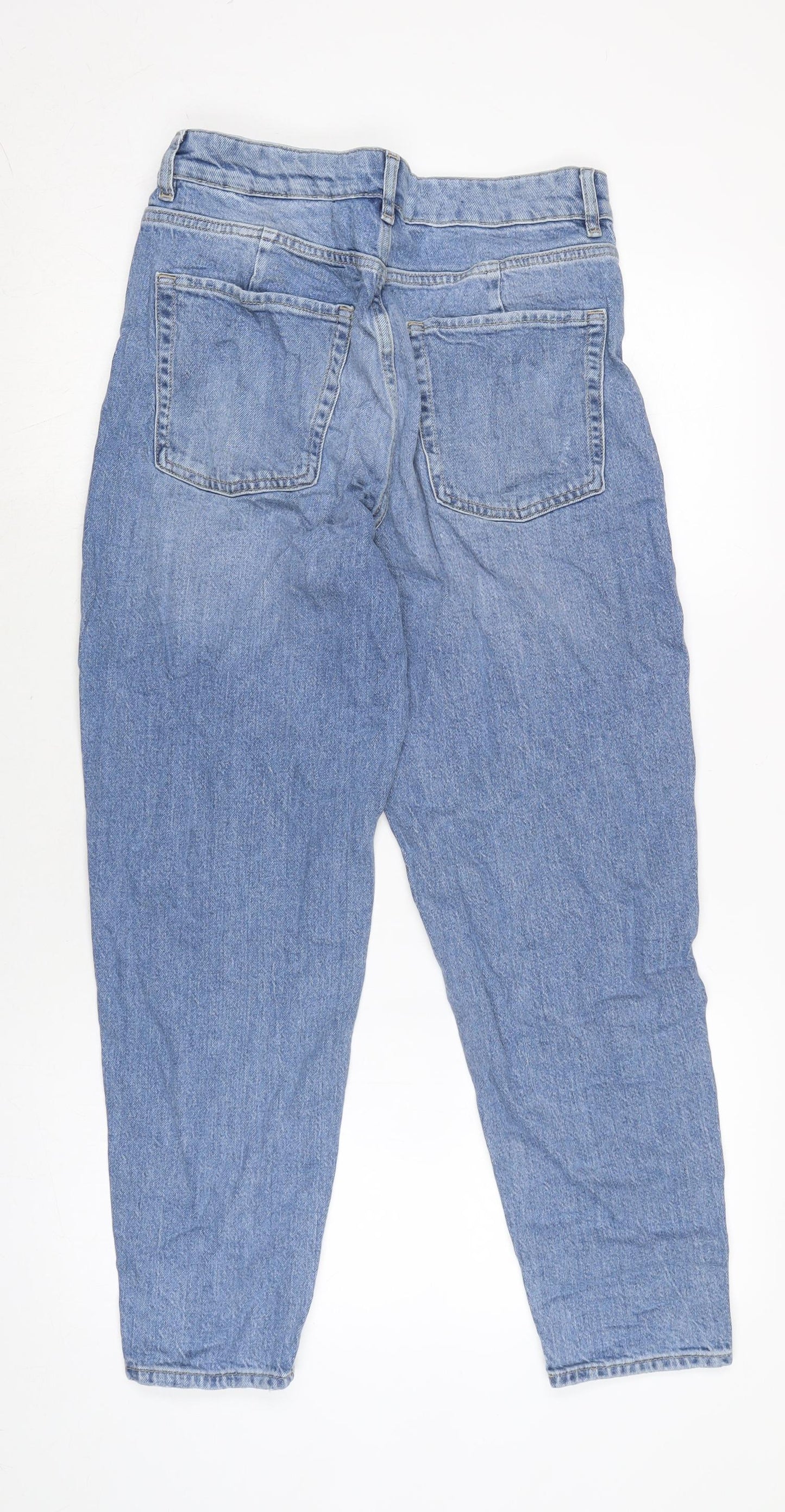 Marks and Spencer Womens Blue Cotton Blend Straight Jeans Size 10 L26 in Regular Zip