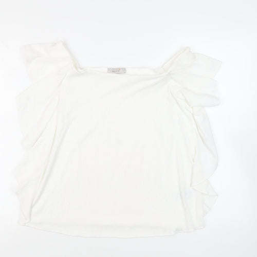 Per Una Womens White Polyester Basic Blouse Size 14 Off the Shoulder - Ruffle